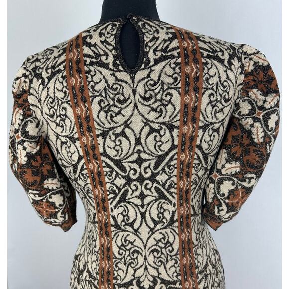 Flying Tomato Size Large Jacquard Metallic Sweater Dress Puff Sleeves Baroque - Picture 10 of 14
